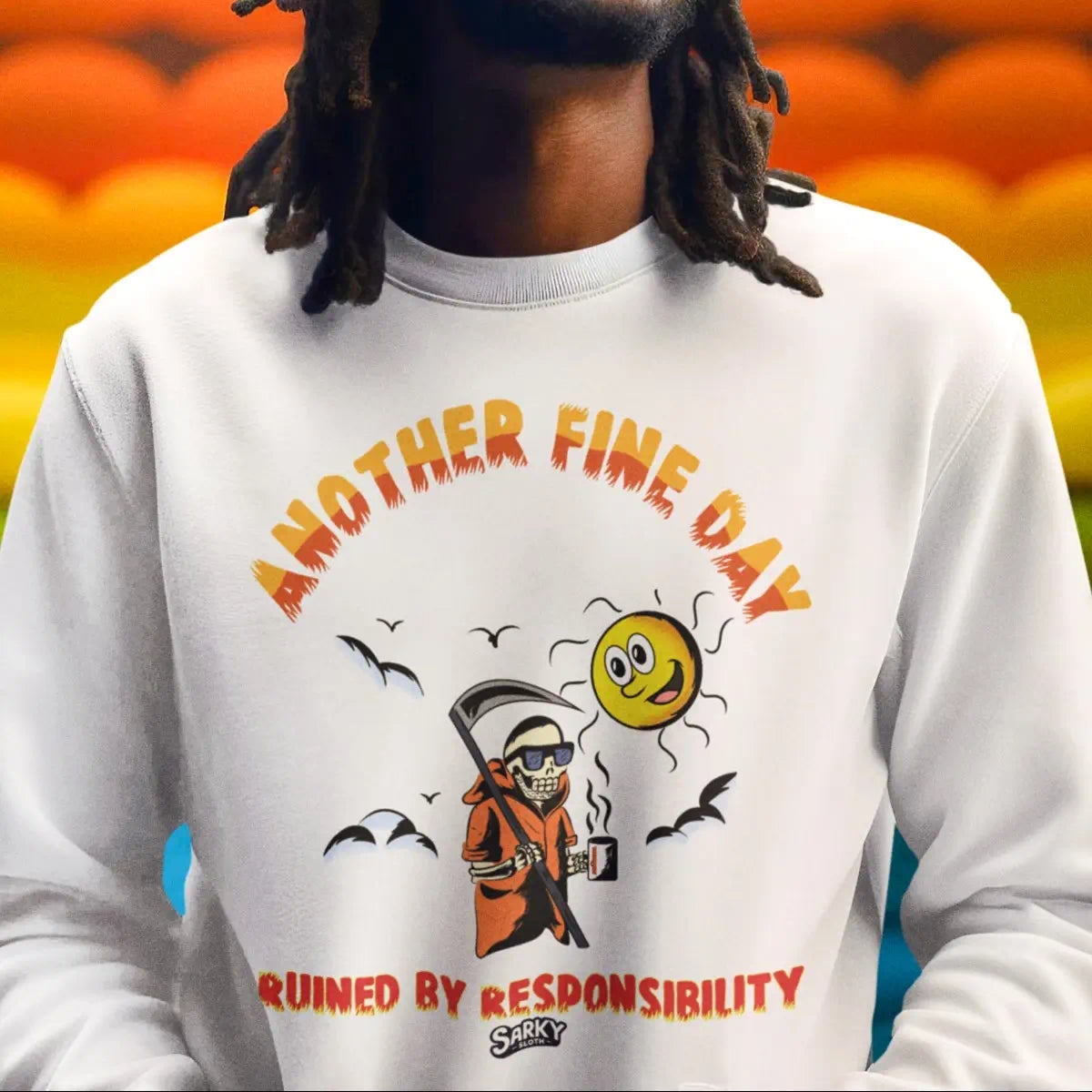 white stuff sweaters, mens v necked jumpers, mens crew neck jumpers, yellow jumper, white knit jumper, Graphic tees, sarkysloth, sarky sloth