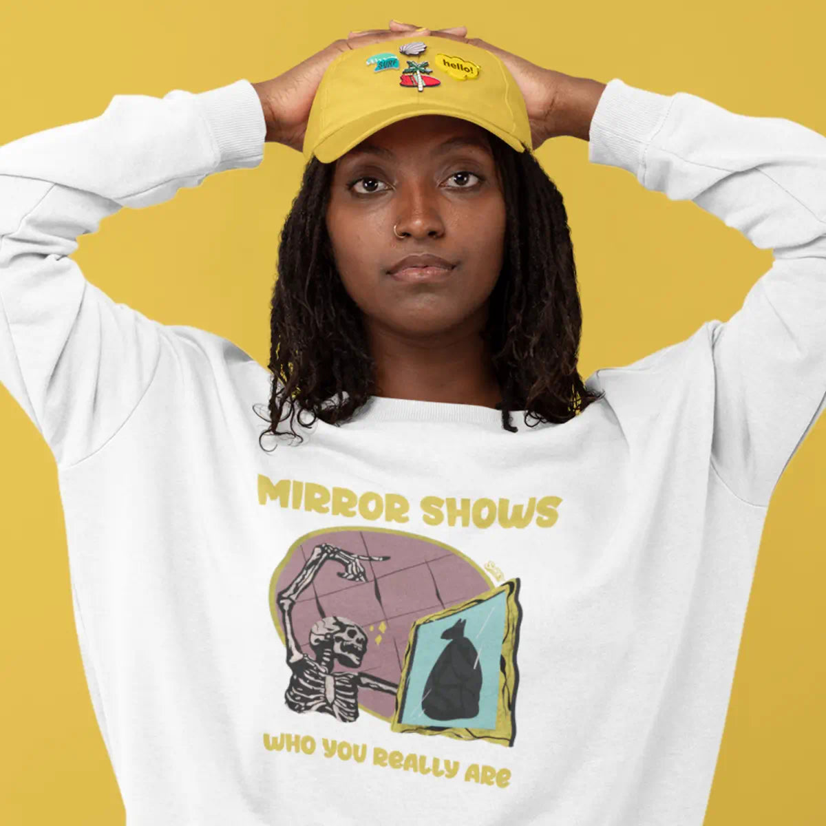 jumper yellow, knit jumpers for women, vintage jumpers, black and white jumper, high neck jumper, Graphic tees, sarkysloth, sarky sloth