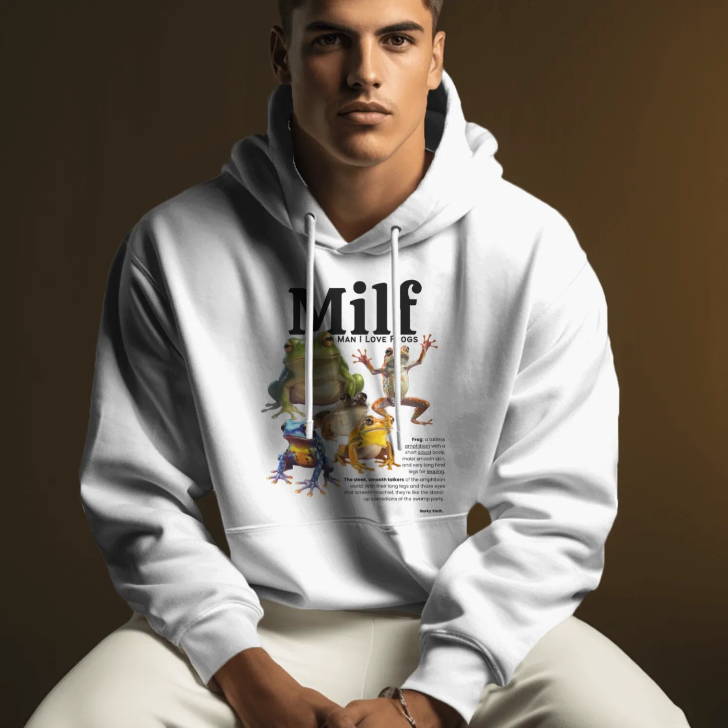 sarky sloth, graphic zip up, graphic zip ups, white graphic sweatshirt, white graphic sweater, white sweatshirt graphic